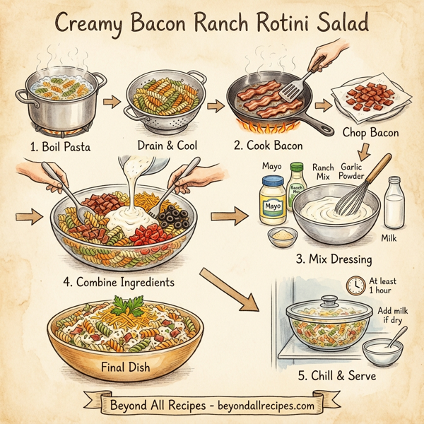 Creamy Bacon Ranch Rotini Salad instructions