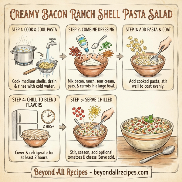 Creamy Bacon Ranch Shell Pasta Salad instructions
