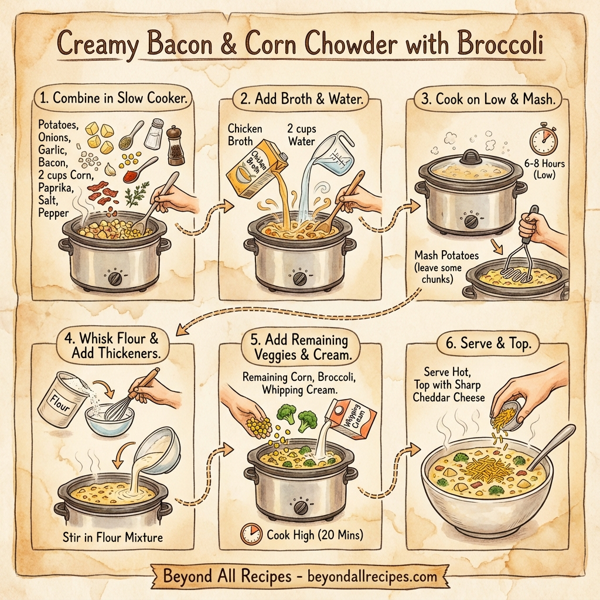 Creamy Bacon & Corn Chowder with Broccoli instructions