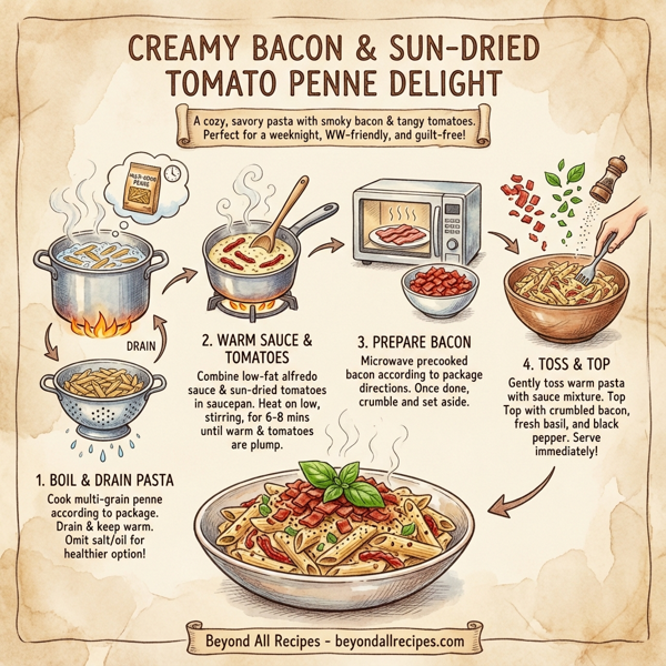 Creamy Bacon & Sun-Dried Tomato Penne Delight instructions