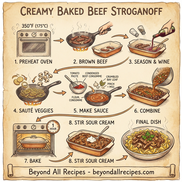 Creamy Baked Beef Stroganoff instructions