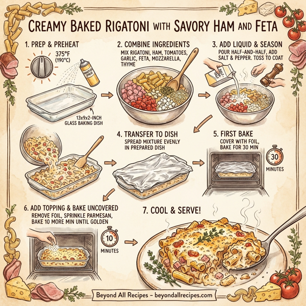 Creamy Baked Rigatoni with Savory Ham and Feta instructions