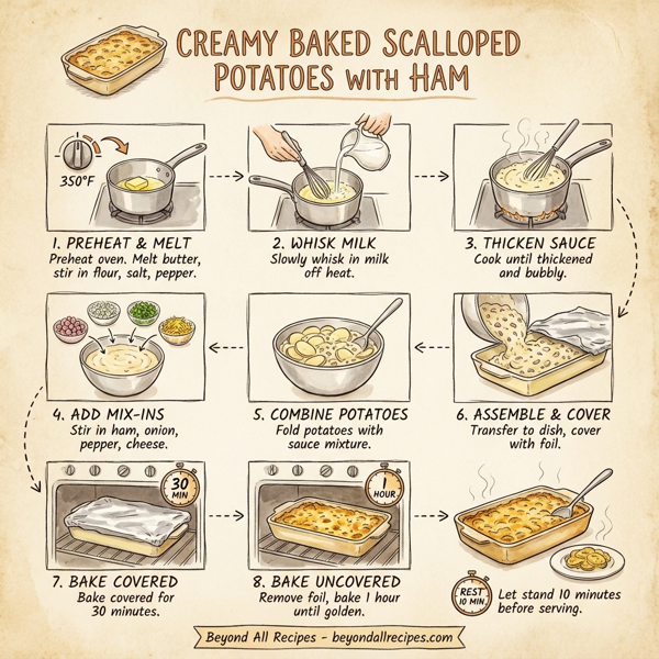 Creamy Baked Scalloped Potatoes with Ham instructions