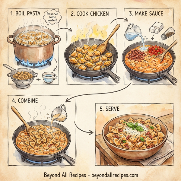 Creamy Basil Chicken Pasta with Bacon and Tomatoes instructions