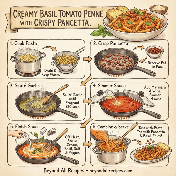 Creamy Basil Tomato Penne with Crispy Pancetta instructions
