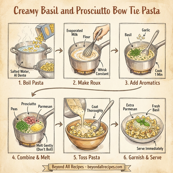 Creamy Basil and Prosciutto Bow Tie Pasta instructions