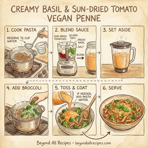 Creamy Basil and Sun-Dried Tomato Vegan Penne instructions