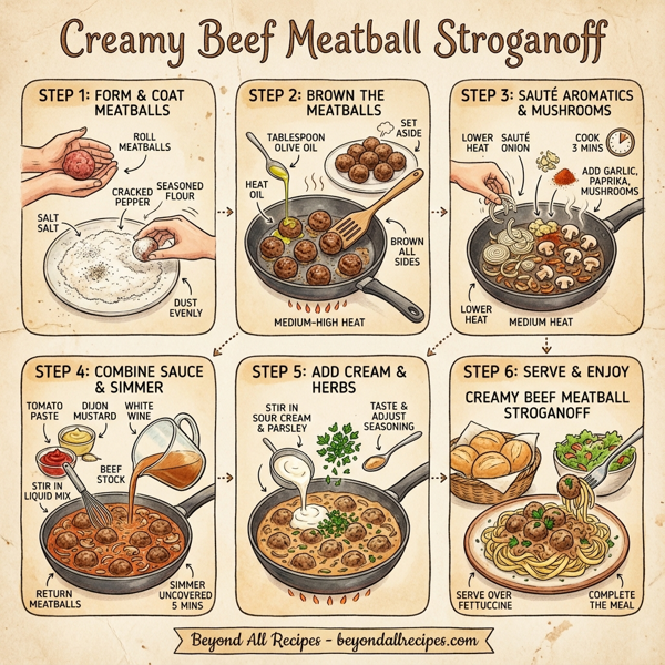 Creamy Beef Meatball Stroganoff instructions