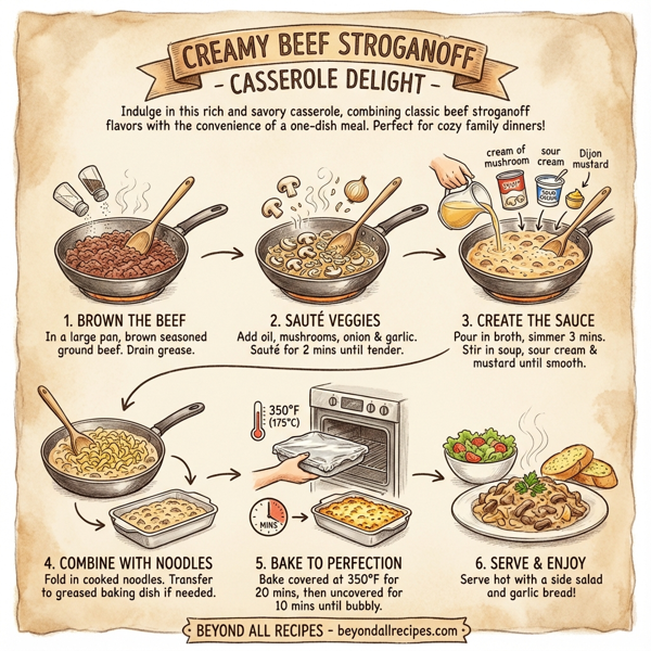 Creamy Beef Stroganoff Casserole Delight instructions