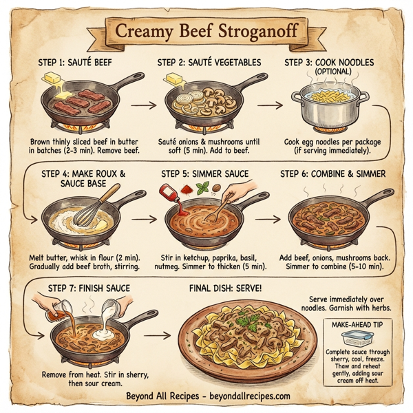 Creamy Beef Stroganoff with Make-Ahead Instructions instructions