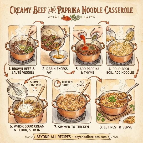 Creamy Beef and Paprika Noodle Casserole instructions