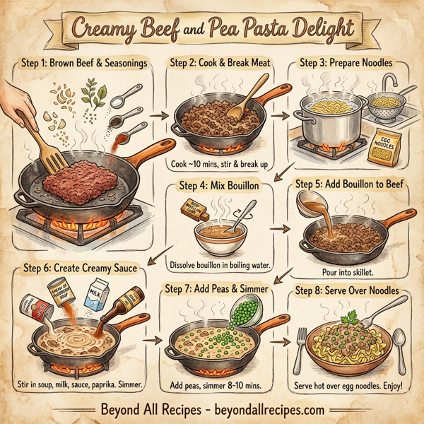 Creamy Beef and Pea Pasta Delight instructions