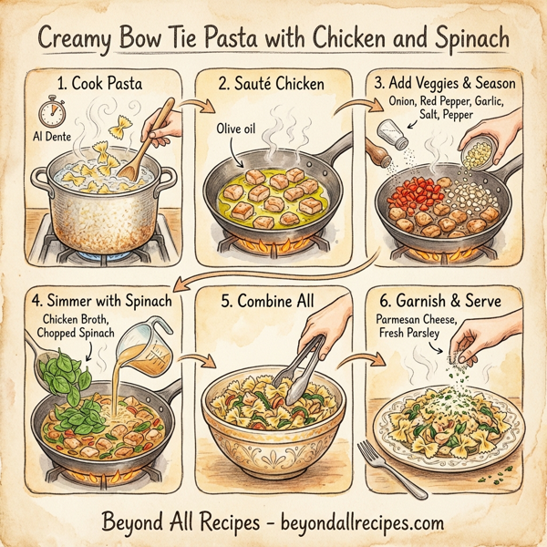 Creamy Bow Tie Pasta with Chicken and Spinach instructions