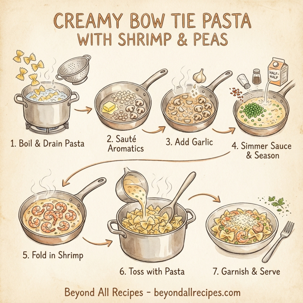Creamy Bow Tie Pasta with Shrimp and Peas instructions