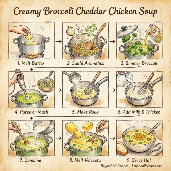 Creamy Broccoli Cheddar Chicken Soup instructions