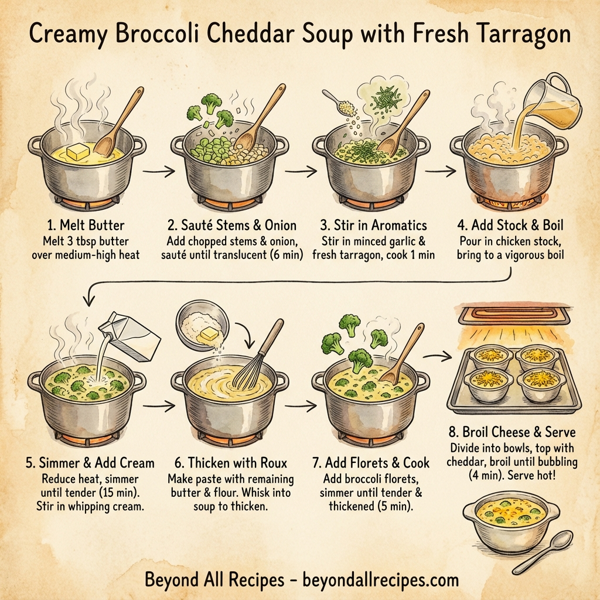 Creamy Broccoli Cheddar Soup with Fresh Tarragon instructions