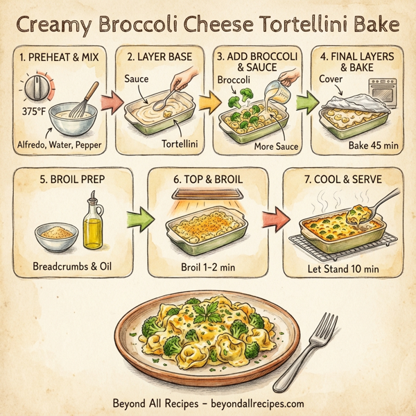 Creamy Broccoli Cheese Tortellini Bake instructions