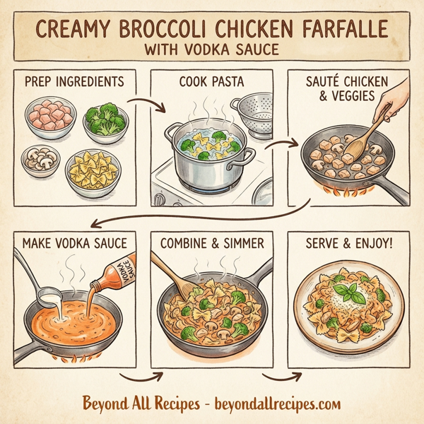 Creamy Broccoli Chicken Farfalle with Vodka Sauce instructions