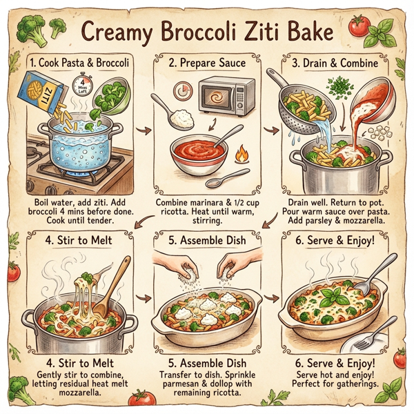 Creamy Broccoli Ziti Bake instructions