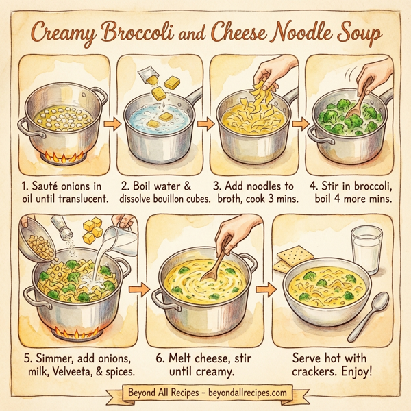 Creamy Broccoli and Cheese Noodle Soup instructions