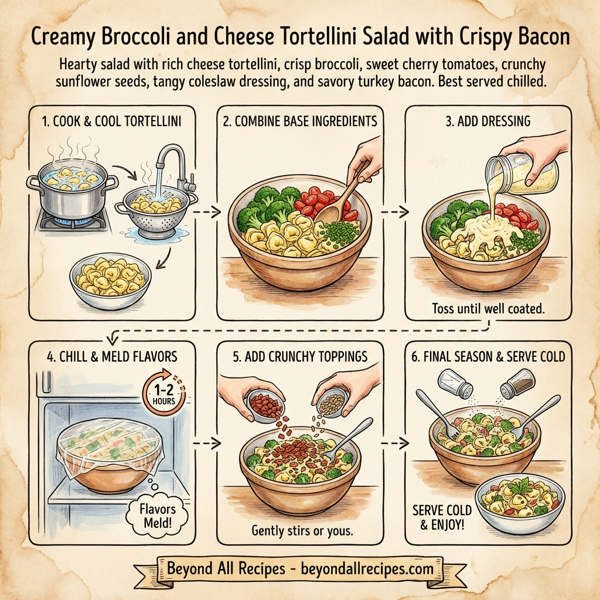 Creamy Broccoli and Cheese Tortellini Salad with Crispy Bacon instructions
