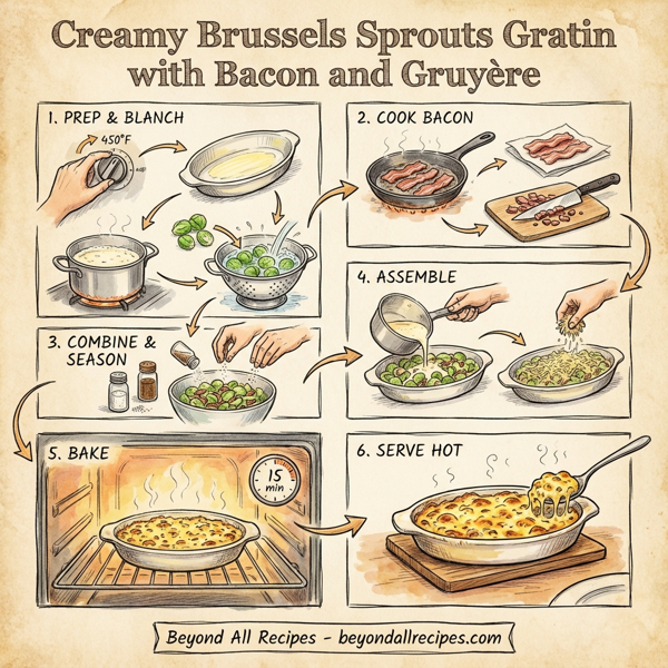 Creamy Brussels Sprouts Gratin with Bacon and Gruyère instructions