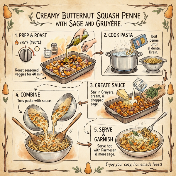 Creamy Butternut Squash Penne with Sage and Gruyère instructions