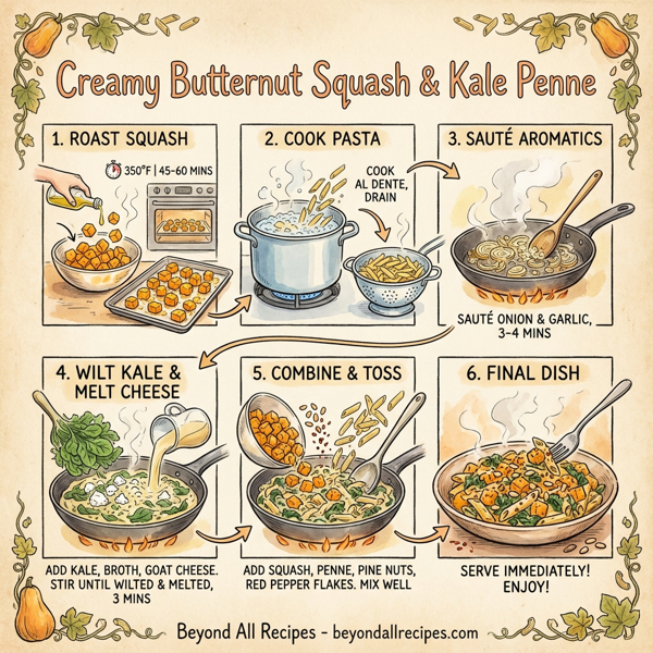 Creamy Butternut Squash and Kale Penne instructions