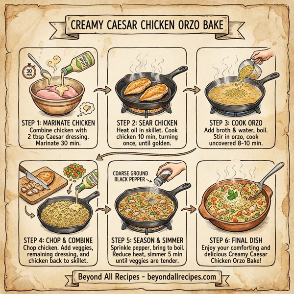 Creamy Caesar Chicken Orzo Bake instructions
