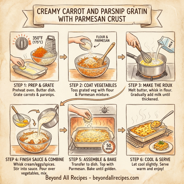 Creamy Carrot and Parsnip Gratin with Parmesan Crust instructions