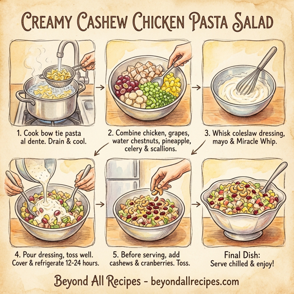 Creamy Cashew Chicken Pasta Salad with Craisins and Grapes instructions