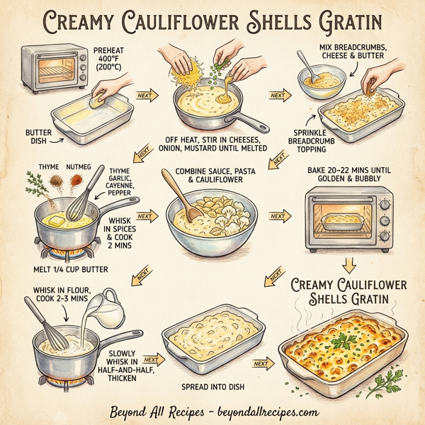Creamy Cauliflower Shells Gratin instructions