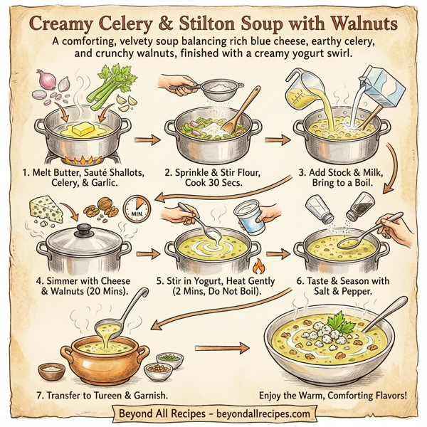 Creamy Celery & Stilton Soup with Walnuts instructions