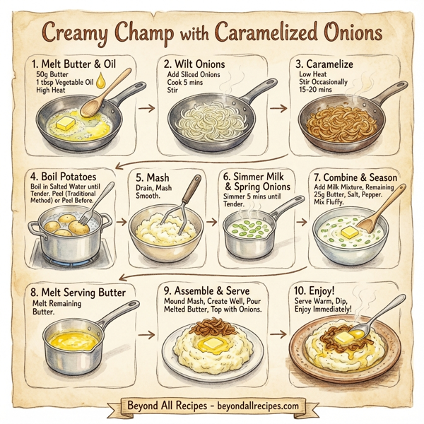 Creamy Champ with Caramelized Onions instructions