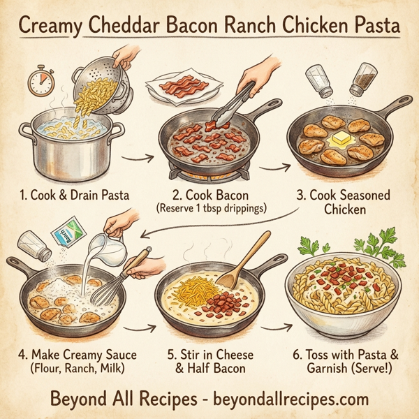 Creamy Cheddar Bacon Ranch Chicken Pasta instructions