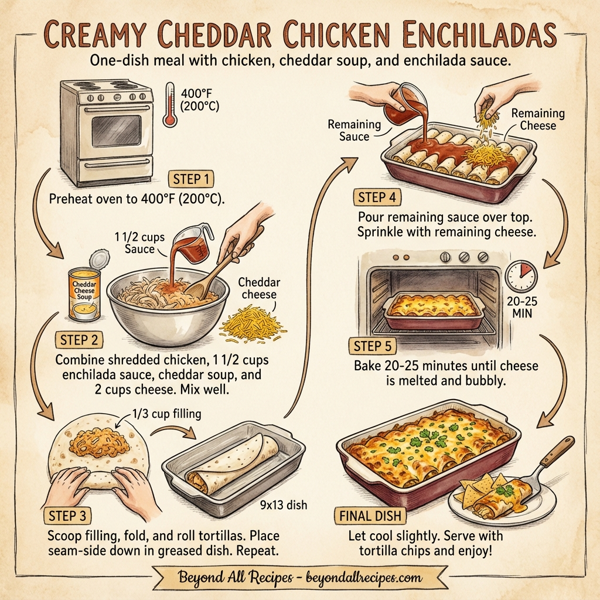 Creamy Cheddar Chicken Enchiladas instructions
