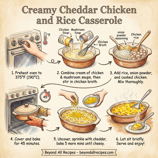 Creamy Cheddar Chicken and Rice Casserole instructions