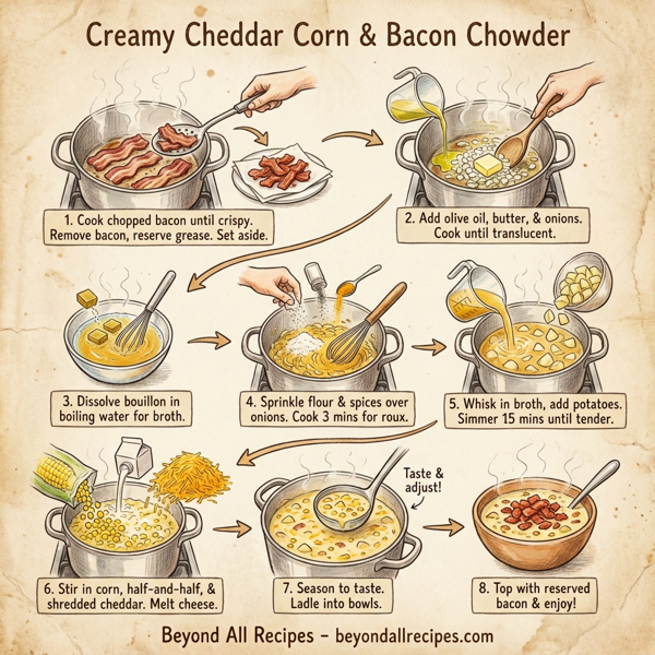 Creamy Cheddar Corn & Bacon Chowder instructions