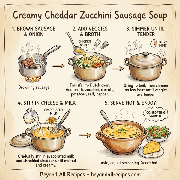Creamy Cheddar Zucchini Sausage Soup instructions