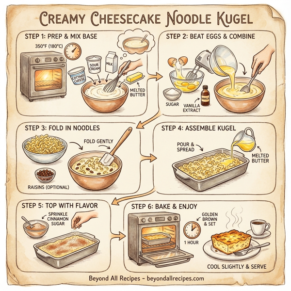 Creamy Cheesecake Noodle Kugel instructions