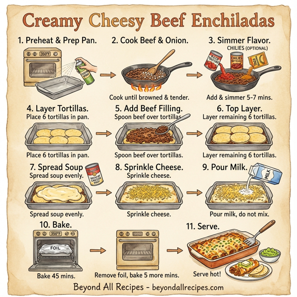Creamy Cheesy Beef Enchiladas instructions