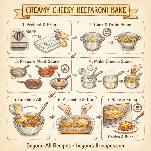 Creamy Cheesy Beefaroni Bake instructions