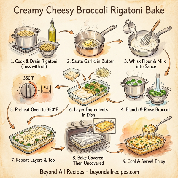 Creamy Cheesy Broccoli Rigatoni Bake instructions