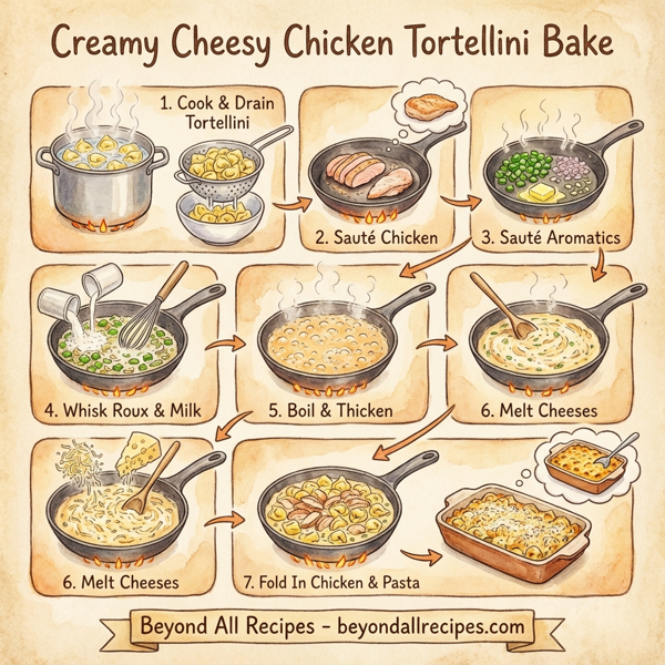 Creamy Cheesy Chicken Tortellini Bake instructions