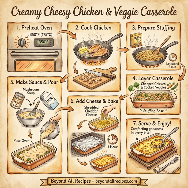 Creamy Cheesy Chicken & Veggie Casserole instructions