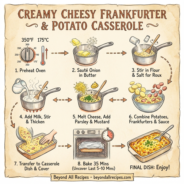 Creamy Cheesy Frankfurter and Potato Casserole instructions
