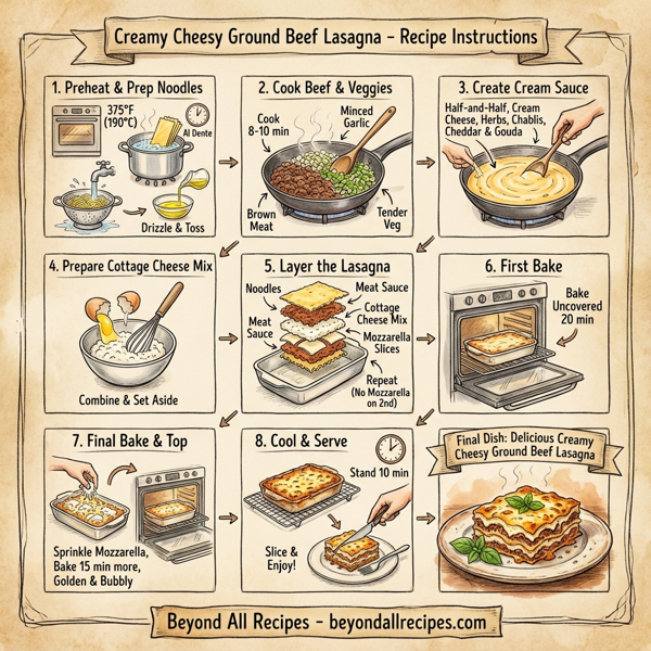 Creamy Cheesy Ground Beef Lasagna instructions