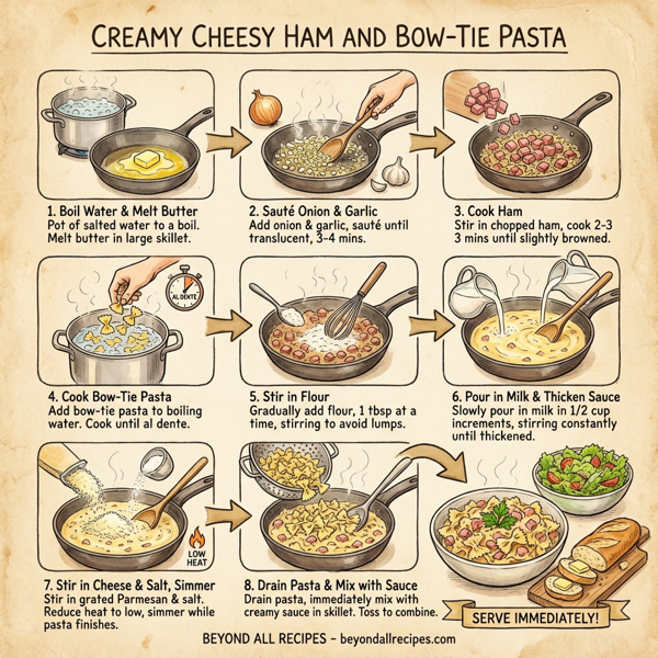 Creamy Cheesy Ham and Bow-Tie Pasta instructions