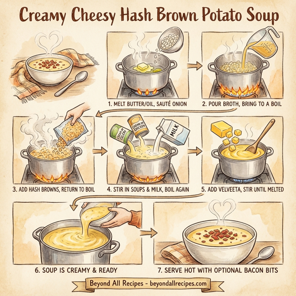 Creamy Cheesy Hash Brown Potato Soup instructions