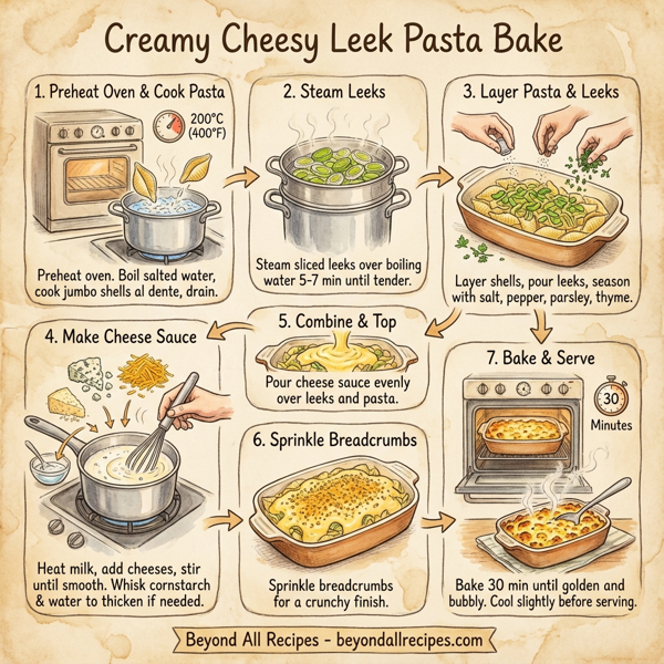 Creamy Cheesy Leek Pasta Bake instructions